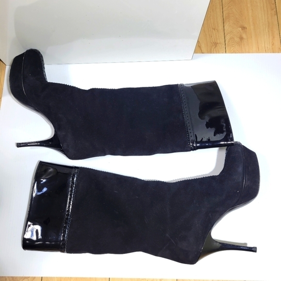 Ysl yves saint laurent platform suede leather knee high stiletto boots black  7 - Picture 5 of 15